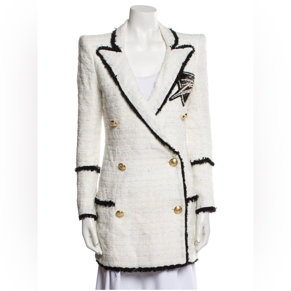 Balmain Elegant White Double-Breasted Women's Coat